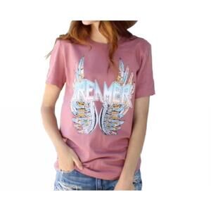 NEW GLITTERING SOUTH dreamer wings boho graphic tee in mauve